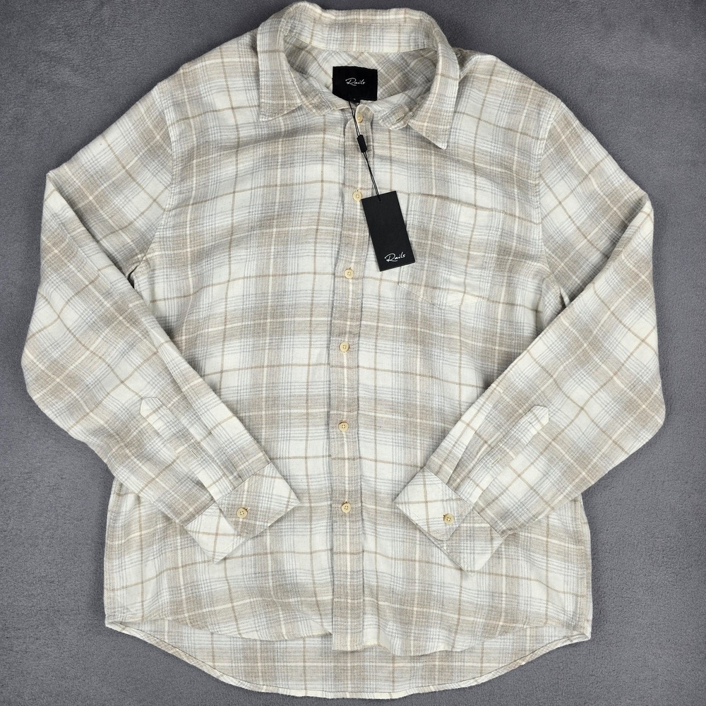 Rails Shirt Mens Large Flannel Beige Plaid Lennox Wheat Dove Melange Button New - Picture 2 of 12